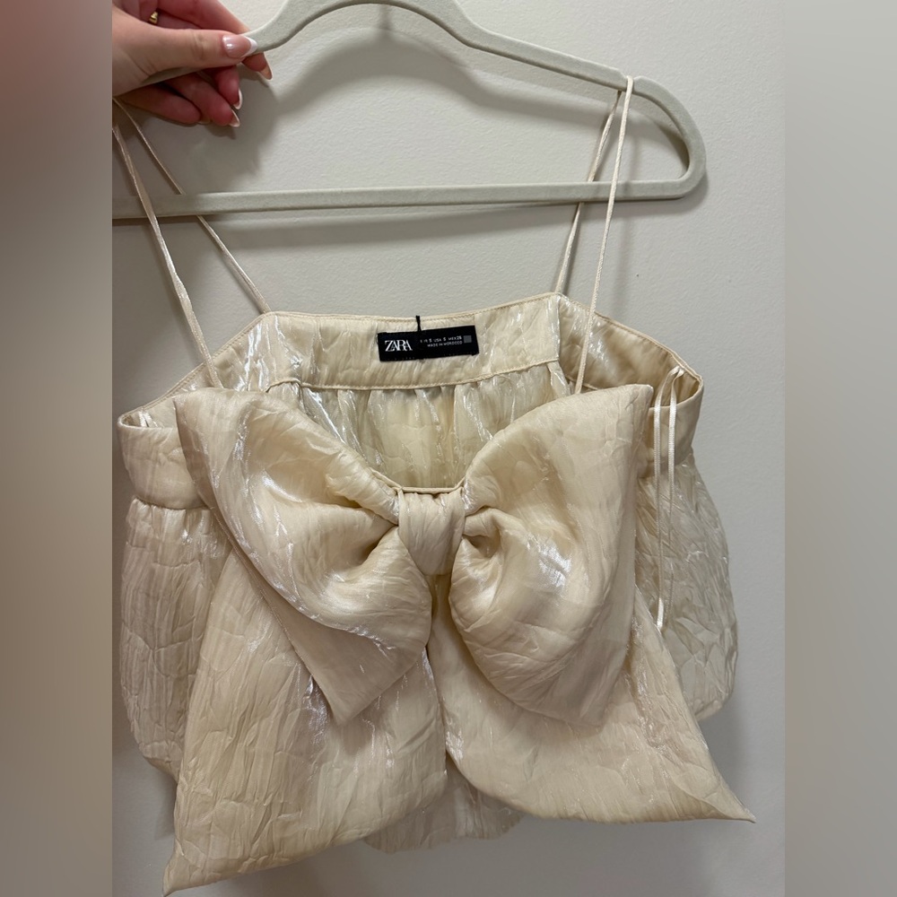 Zara Cream Bow Crop Top